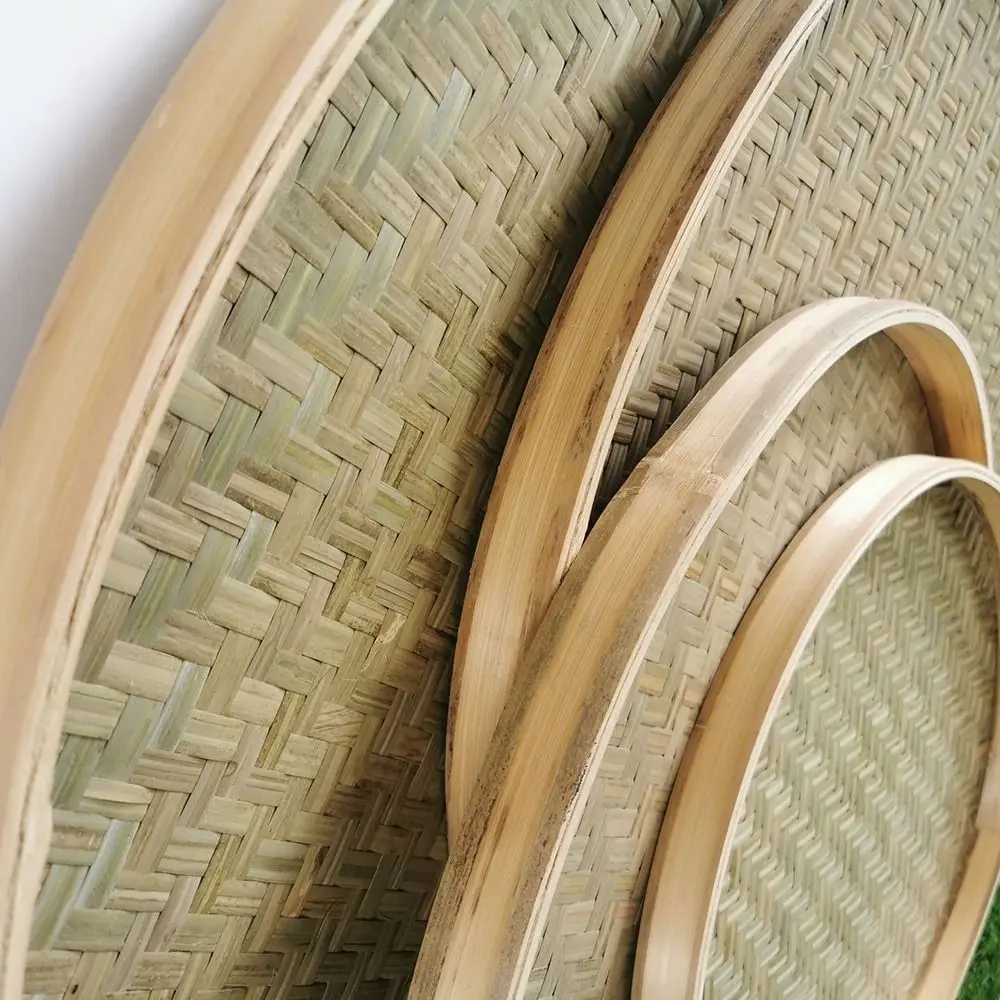 New Arrival Fruit Bread Basket Fruit Bread Basket Weaving Bamboo Sieve DIY Decorative Storage Trays Raft Round Dustpan 6