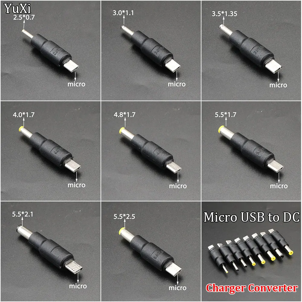 

YuXi Micro USB Plug to DC 5.5 4.8 4.0 3.5 2.5 2.1 1.7mm Power Male Connector Adapter For Smartphone Tablet Charger Converter