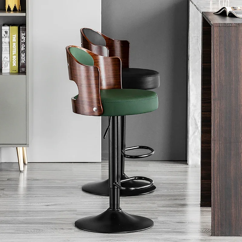 

Simple Back Bar Stool Modern Swivel Waterproof Adjustable Swivel Nordic Chair Designer Leather Barkrukken Home Furniture