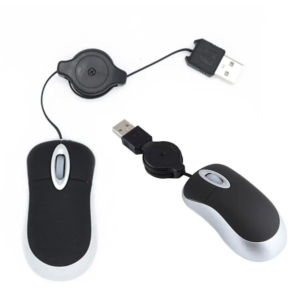Wired Mini Optical Mouse with Retractable Cable for Office Use