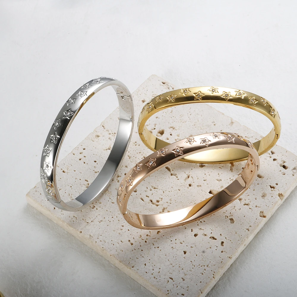 Star Crystal Bangle Bracelets | Star Stainless Steel