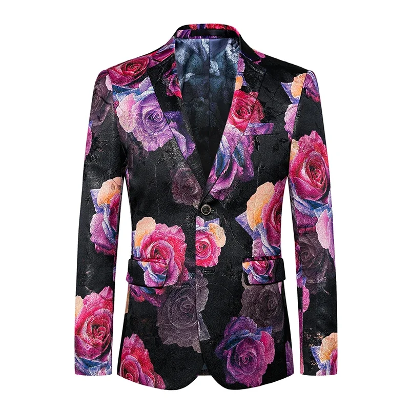 

2024 New Men Jacquard Suit Jacket Luxury Rose Pattern Coat Business Wedding Party Male Slim Fit Tuxedo Dress Blazers