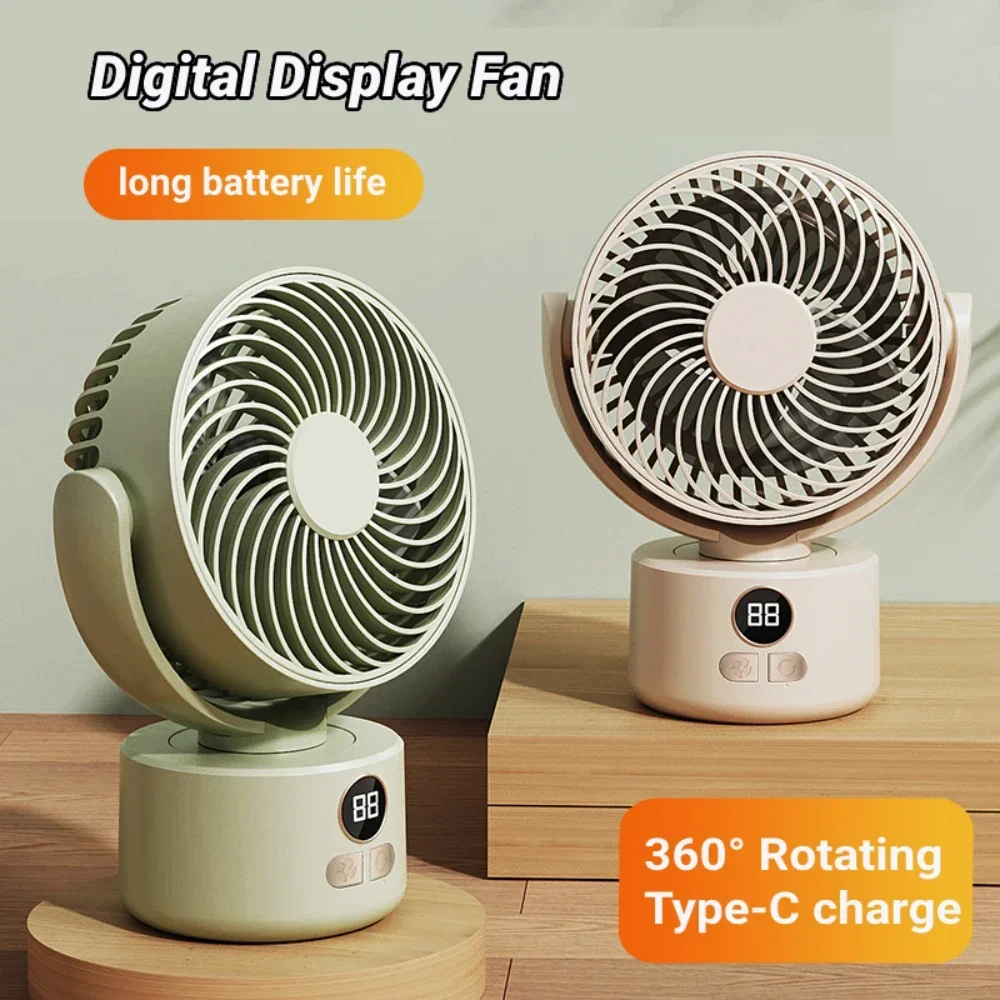 Description Picture 2 of itemLED Digital Power Display Desktop Fan Automatic 360Â°Rotation Type-C Rechargeable Electric Fans Portable Air Circulation Fan Fan