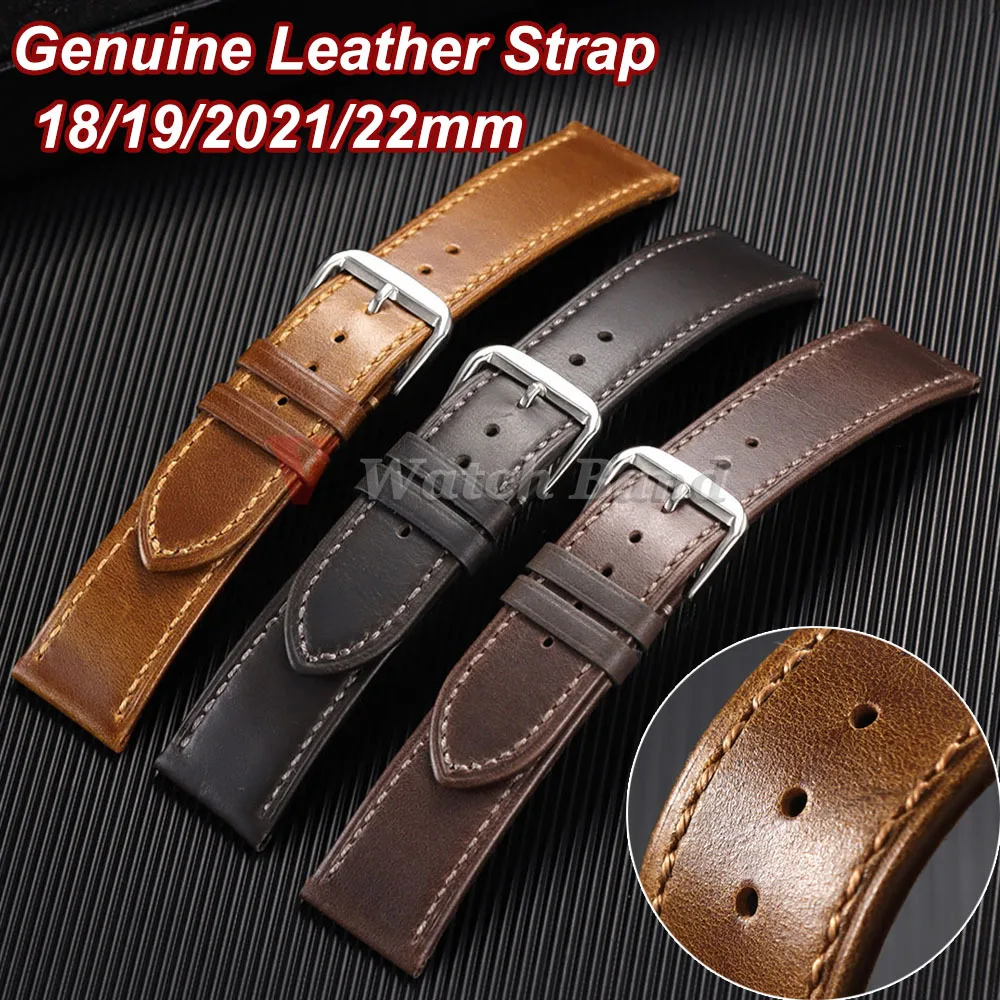 Vintage Genuine Calfskin Leather Watchband - Oil Wax Discoloration Soft Strap