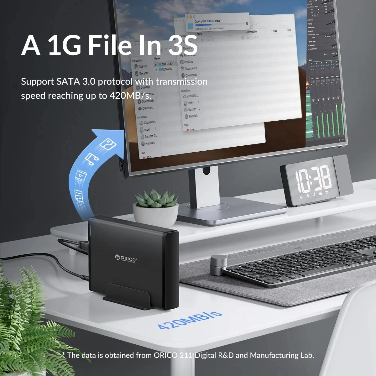 ORICO 3.5인치 하드 드라이브 인클로저 Type-C 및 USB3.0 HDD 케이스 SATA-USB 3.1 외장 하드 드라이브 리더(2.5/3.5'' HDD/SDD용)