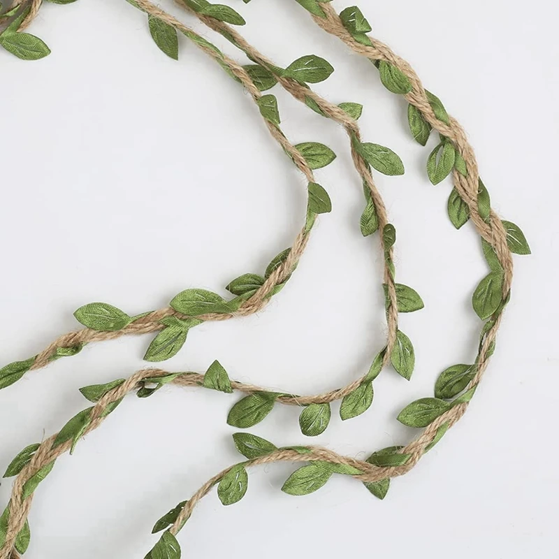 인공 잎이 달린 천연 황마 꼬임, DIY 선물 포장용 황마 꼬임, 웨딩 가든 (32.8ft), 2X, 5mm 헤시안 꼬임