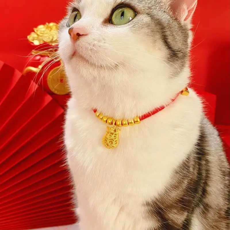 Exquisite Ancient Chinese Talisman Pet Collar Longevity Lock Good Luck Lucky Charm Neck Ring for Cats and Dogs