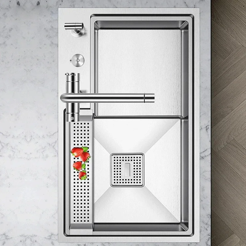 ASRAS Handmade Brushed Stepped Kitchen Sinks 304 Stainless Steel Large Size 4mm Thickness 220mm Depth Stepped Kitchen Sink