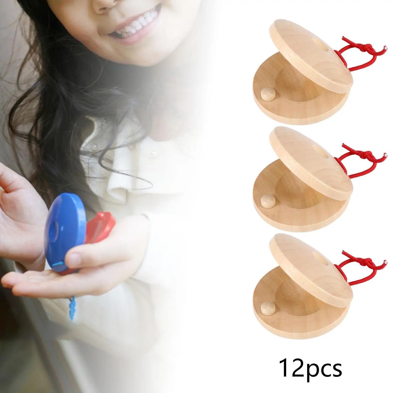 12x Hand Finger Castanets Wooden Percussion Instrument for Kids Girls Boys