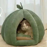 Enclosed Cat Nest Winter Warm Cat Bed Thickened Pumpkin Shape Pet Sleeping House for Cats Washable Cat Sleeping Bed Pet Supply