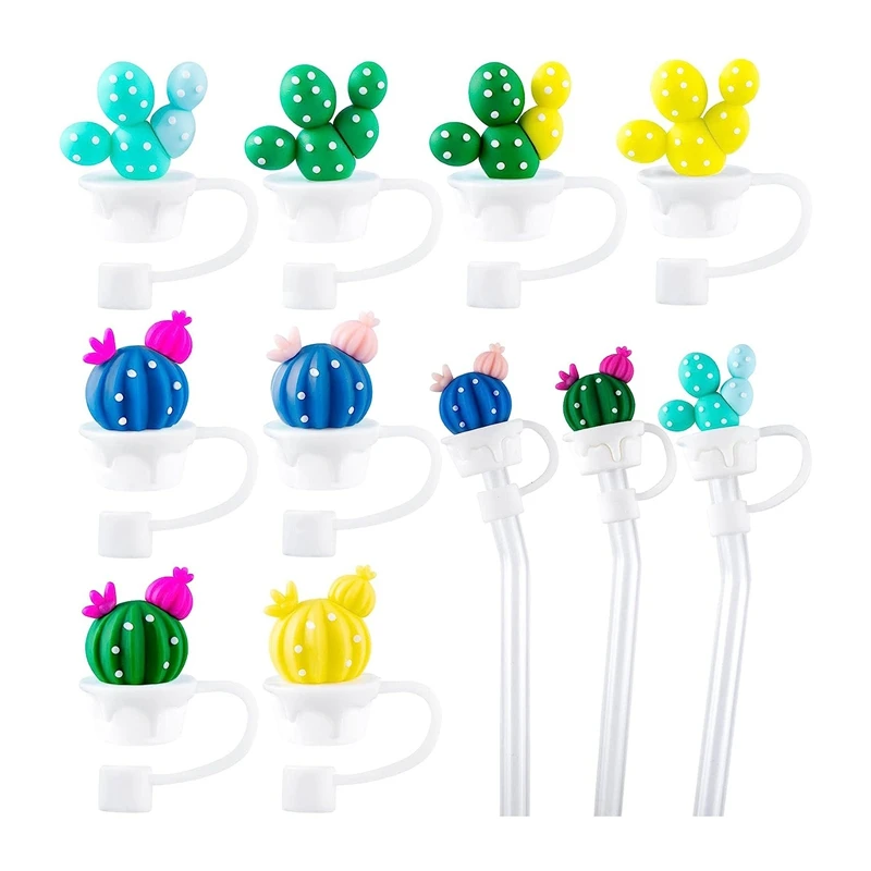 

8 Pcs Silicone Straw Cover Cap Colored Dust-Proof Cute Plant Drinking Straw Tips Set For Cup Straw