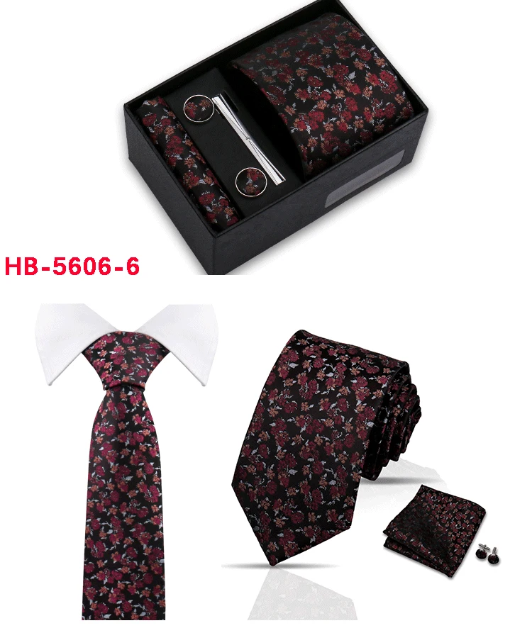 Mode Herren Krawatte Set Floral Einstecktuch Manschettenknöpfe In Geschenkbox Jacquard Gewebte Krawatten Set Für Männer Formale Hochzeit Anzug Zubehör – Detail 19
