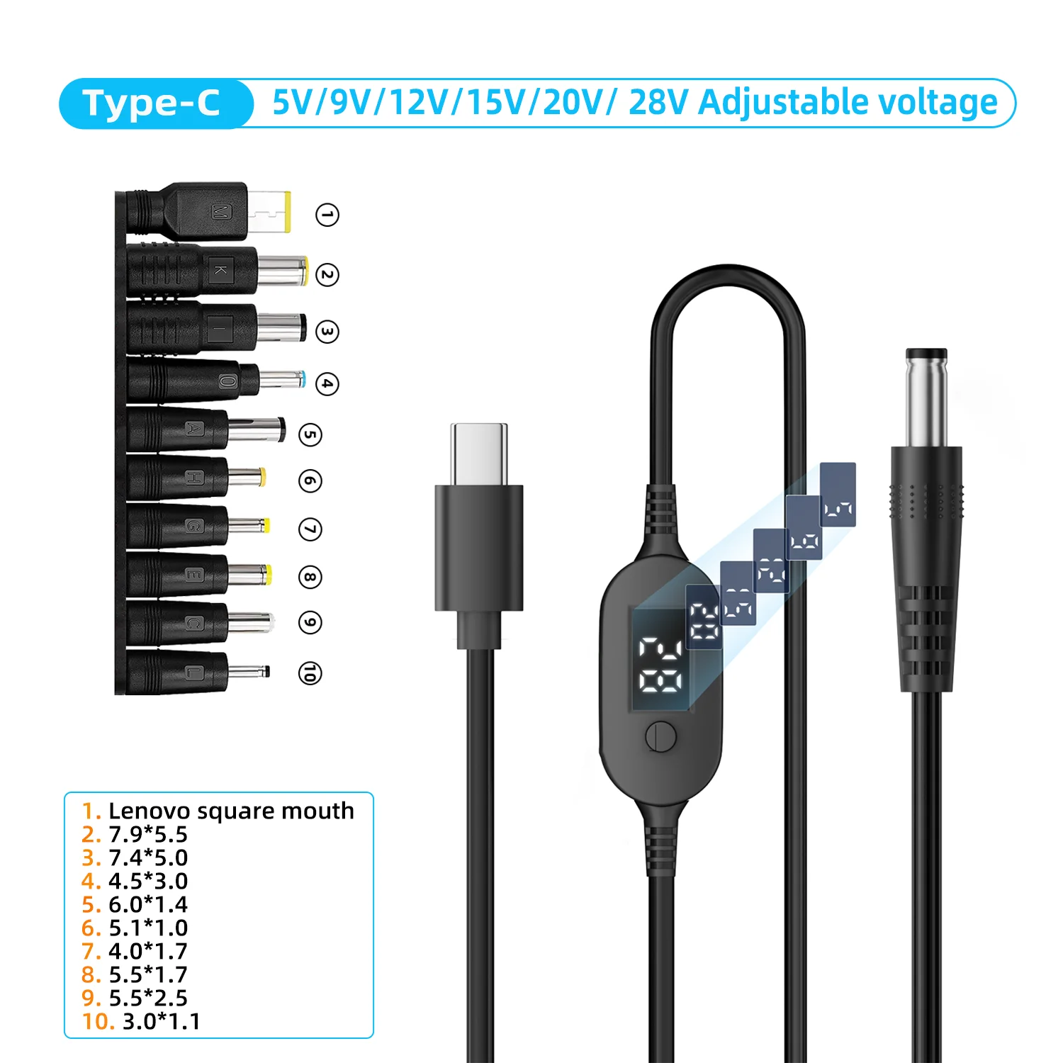 ตัวเลือกสินค้า สายแปลงไฟ USB-C ปรับแรงดันได้ 140W สำหรับแล็ปท็อปและอุปกรณ์อิเล็กทรอนิกส์