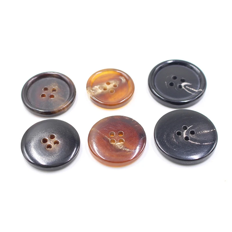 50Pcs/Set Natural Real Horn Buckle Buttons for Garment Suit Jacket Sweater Round 4-Holes Button DIY Sewing Vintage Decorations