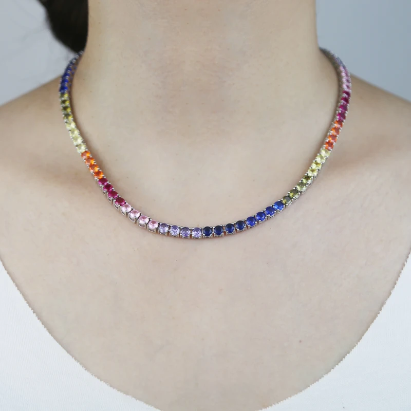 Rainbow Colorful Cz Choker Necklace 