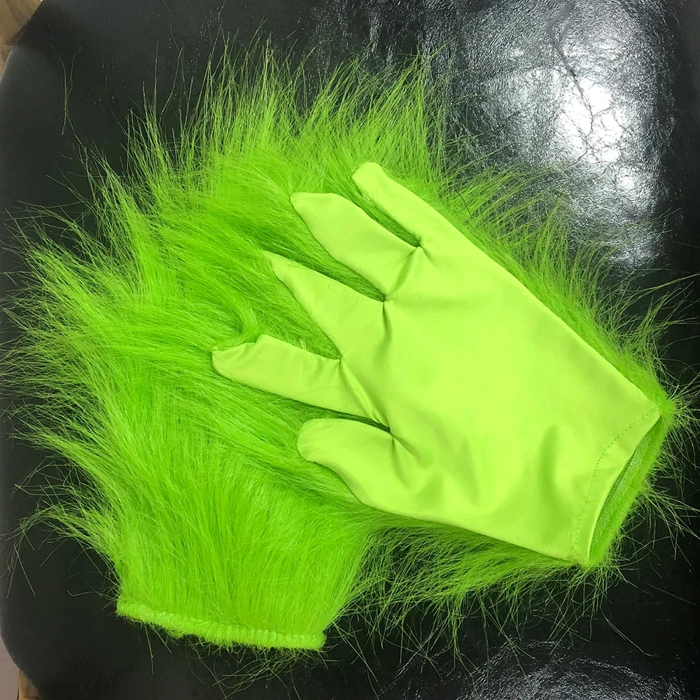 Christmas Gloves Green Plush Gloves Funny Thief Green Monster Halloween Cosplay Costume Accessories Party Props 1PC cartoon gloves furry gloves cosplay gloves