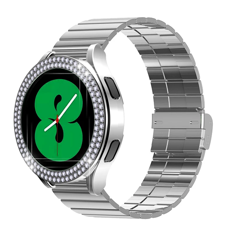 

Металлический ремешок, Алмазный защитный чехол для Samsung Galaxy Watch 6 5 4 40 мм 44 мм, браслет + чехол для Galaxy Watch 6 40/44 мм, браслет