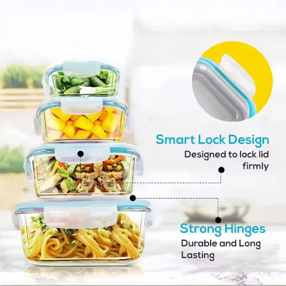 حاويات إعداد الوجبات الزجاجية المحكمة الغلق مع أغطية قفل صندوق الغداء لتخزين الطعام صندوق بينتو لفرن الميكروويف وغسالة الأطباق