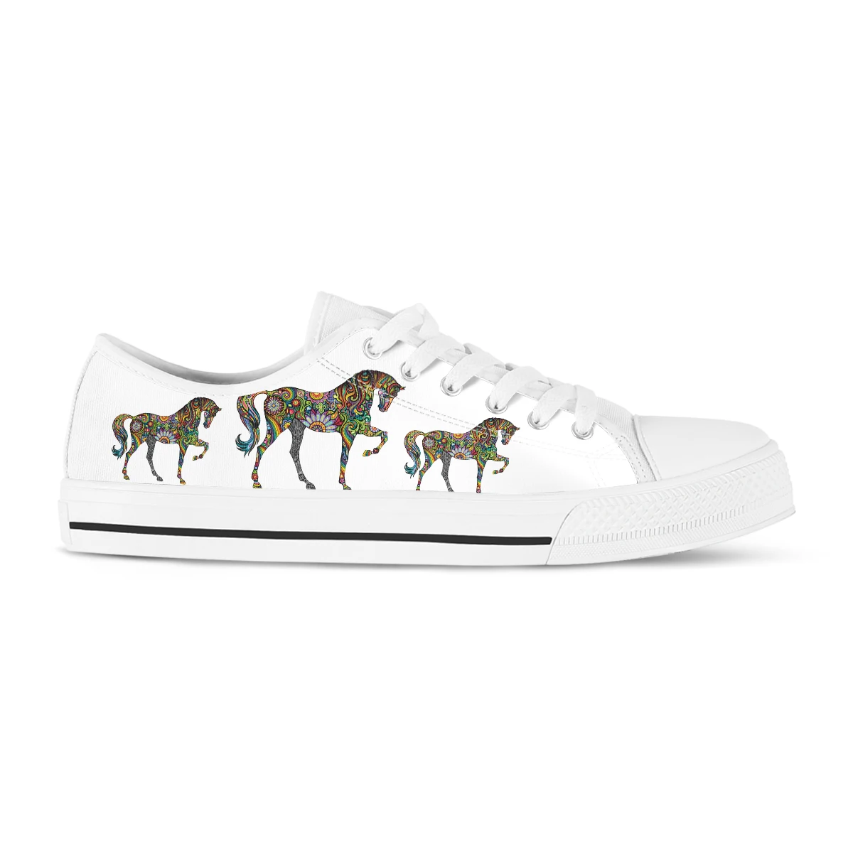 New Horse Painting Ladies Low-top White Flats Canvas Shoes Women Casual Vulcanized Shoes Plus Size 43 44 45 46