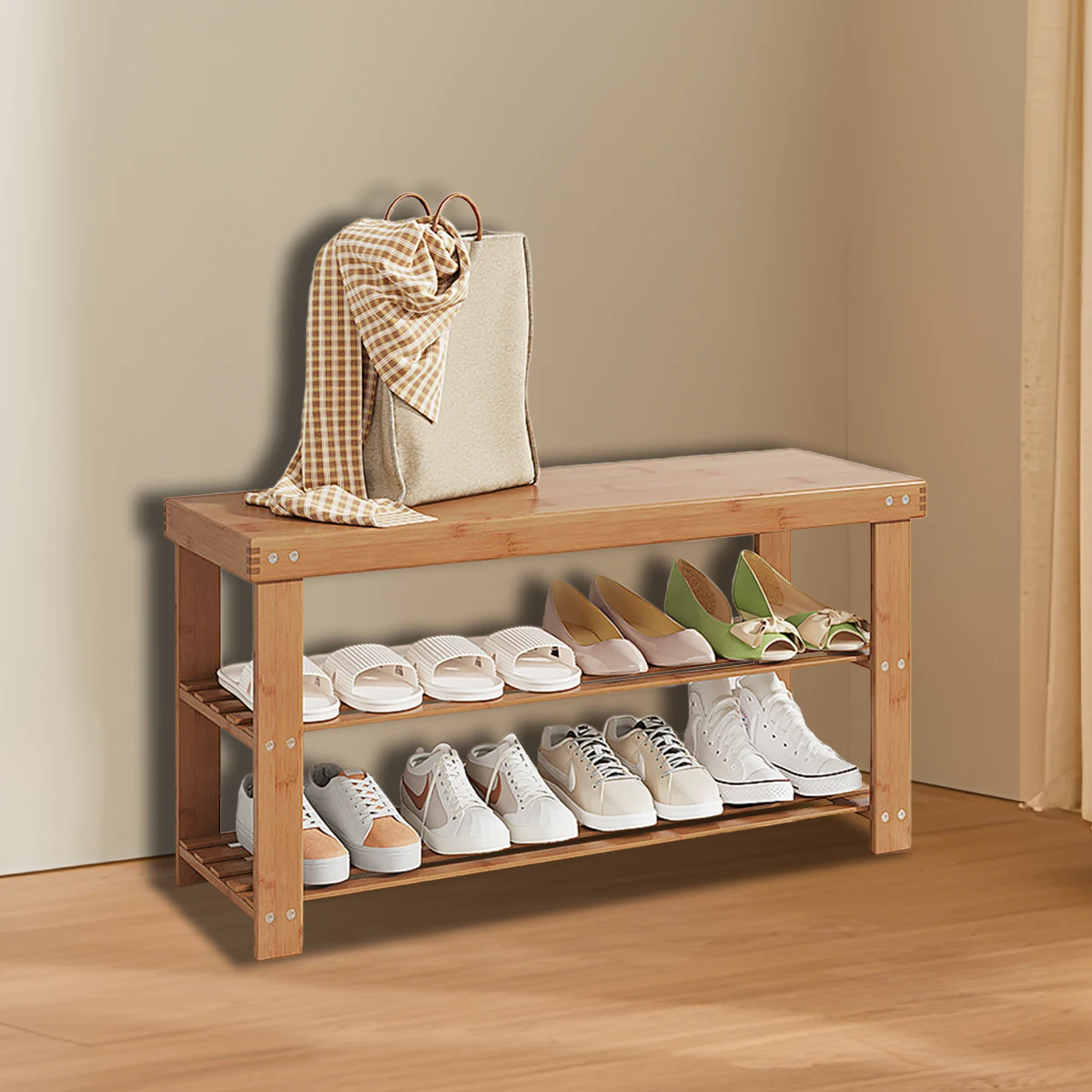 Bamboo Shoe Rack Stackable Modern Farmhouse Design