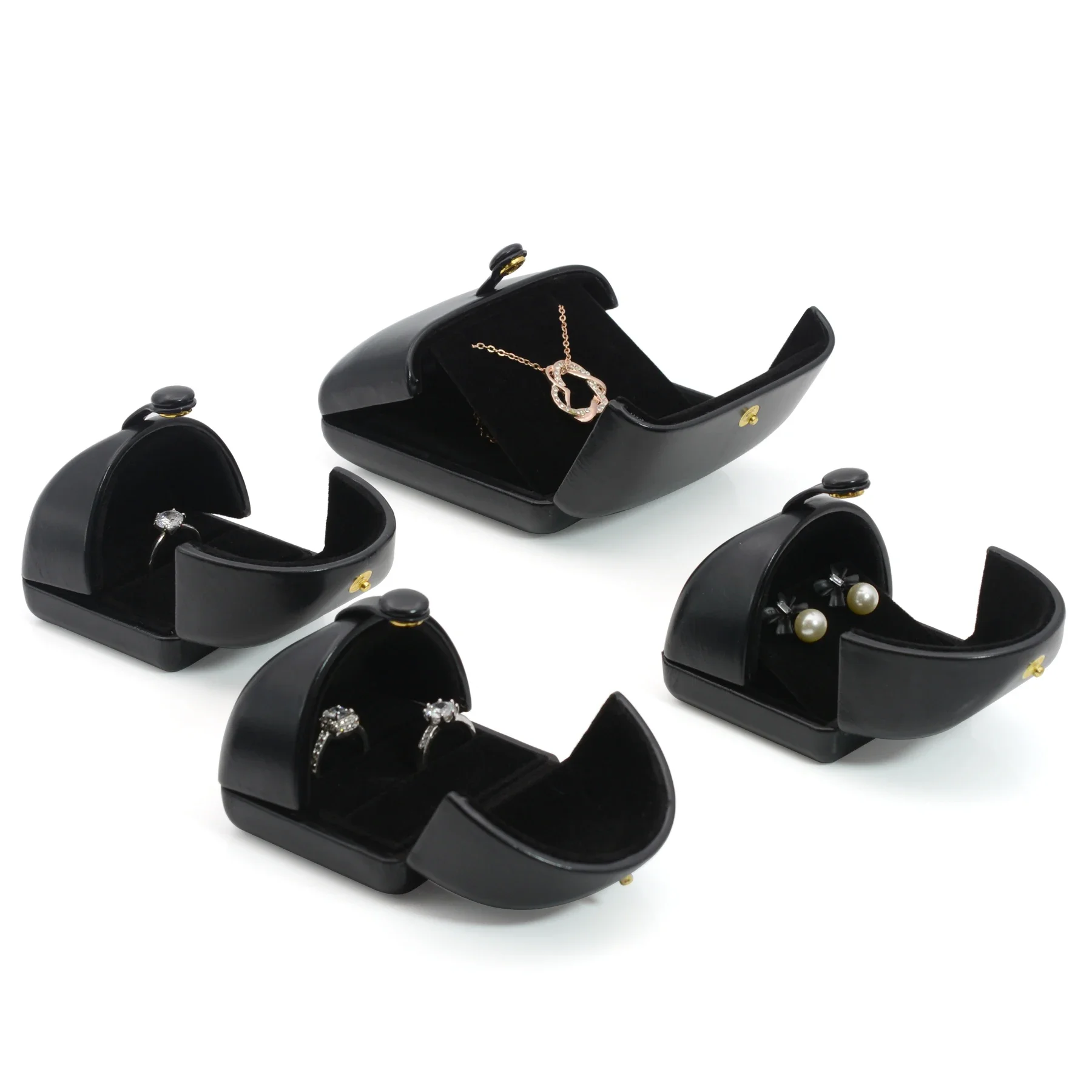 Black Pu Creative Engagement Ring Box Pair Ring Holder Earrings Necklace Box Bracelet Box