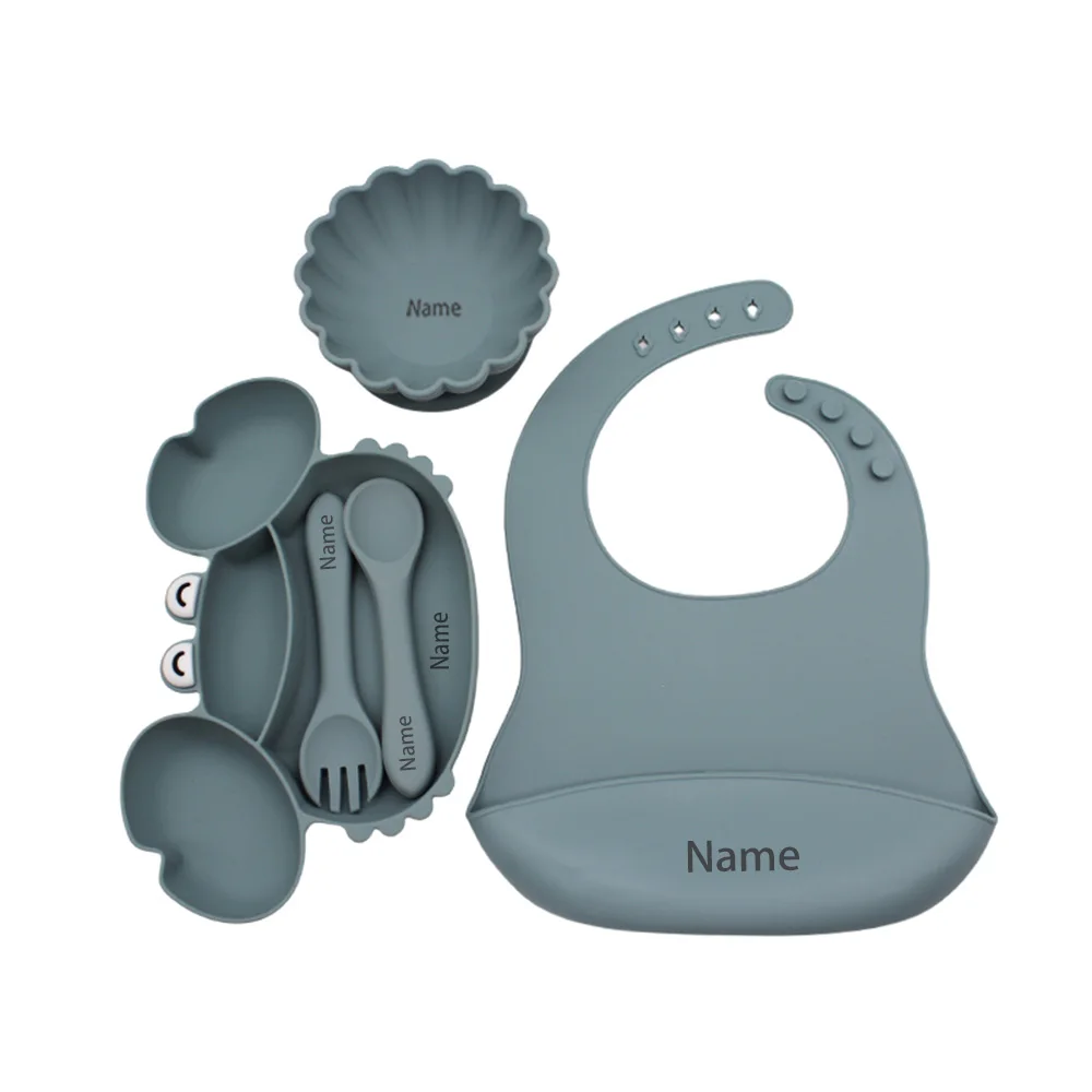5-Piece Silicone Tableware Set with Free Name Engraving Creative Gifts Customized for Boys and Girls