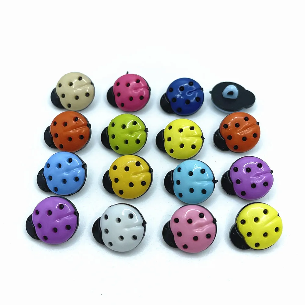 50pcs 12*15MM mixed colors ladybug beetle button plastic ladybirds cartoon combined shank buttons fit sewing | Дом и сад