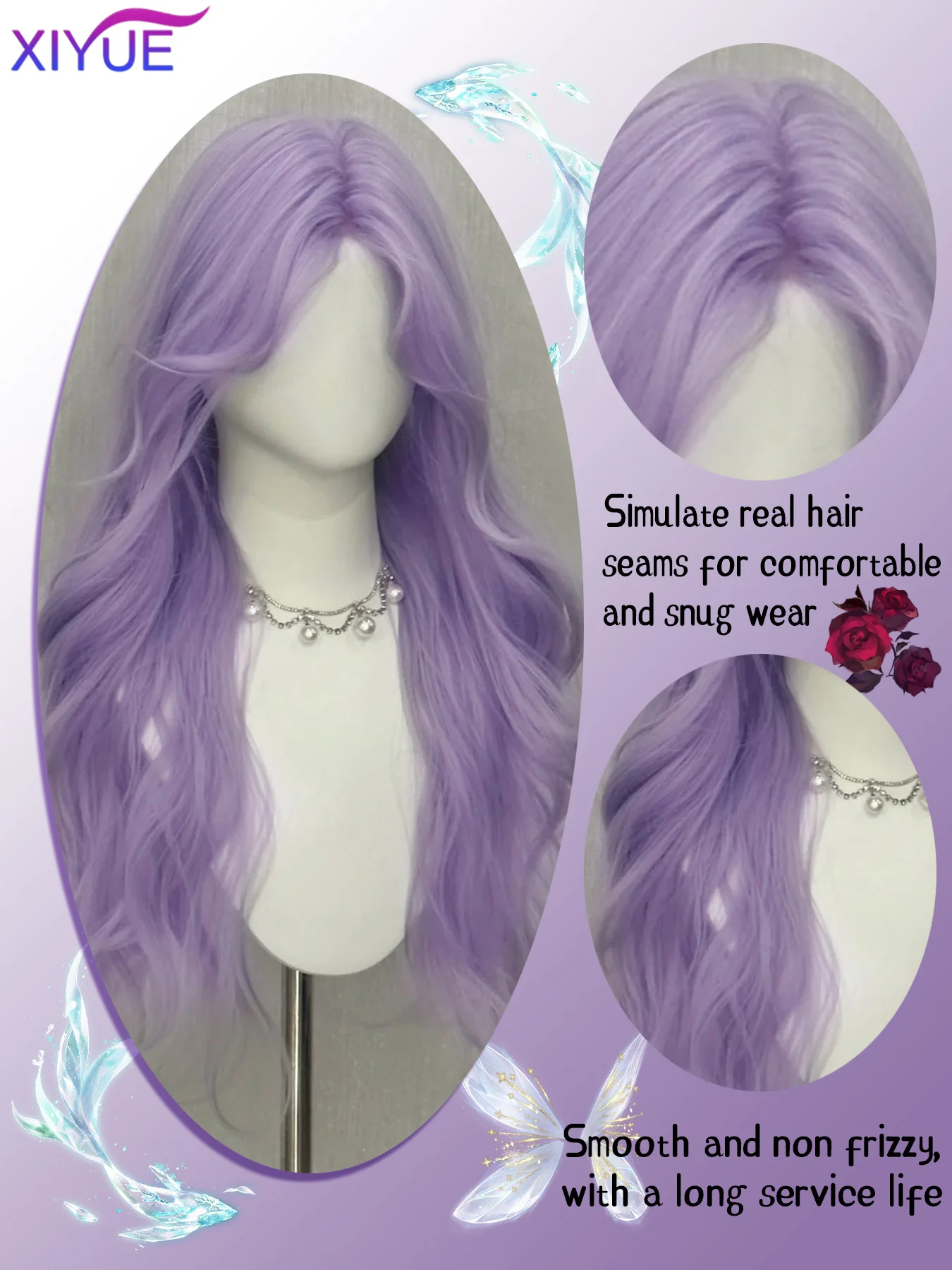 XY Synthetic Forehead lace Long Wavy Cosplay Wigs Lolita Halloween Bangs Women Party Dailly Heat Resistant Wig