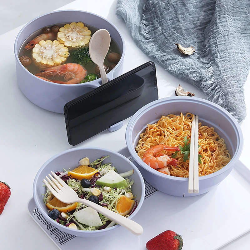 라멘 그릇 세트, 컬러 밀 빨대 그릇, 전자 레인지 라멘 그릇 쿠커 세트, 가정용 숟가락 젓가락 포크, 북유럽 인스