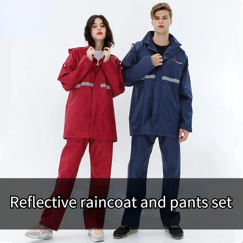 

Reflective Raincoat Rainpants Set Traffic Health Patrol Outdoor Mountaineering Split Safety Waterproof Cloak Rain Gear Raincoat