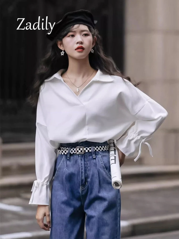 

Шикарная женская шифоновая рубашка с длинным рукавом, осень 2024, Минималистичная женская футболка с отложным воротником, свободная футболка в Корейском стиле, пуловеры