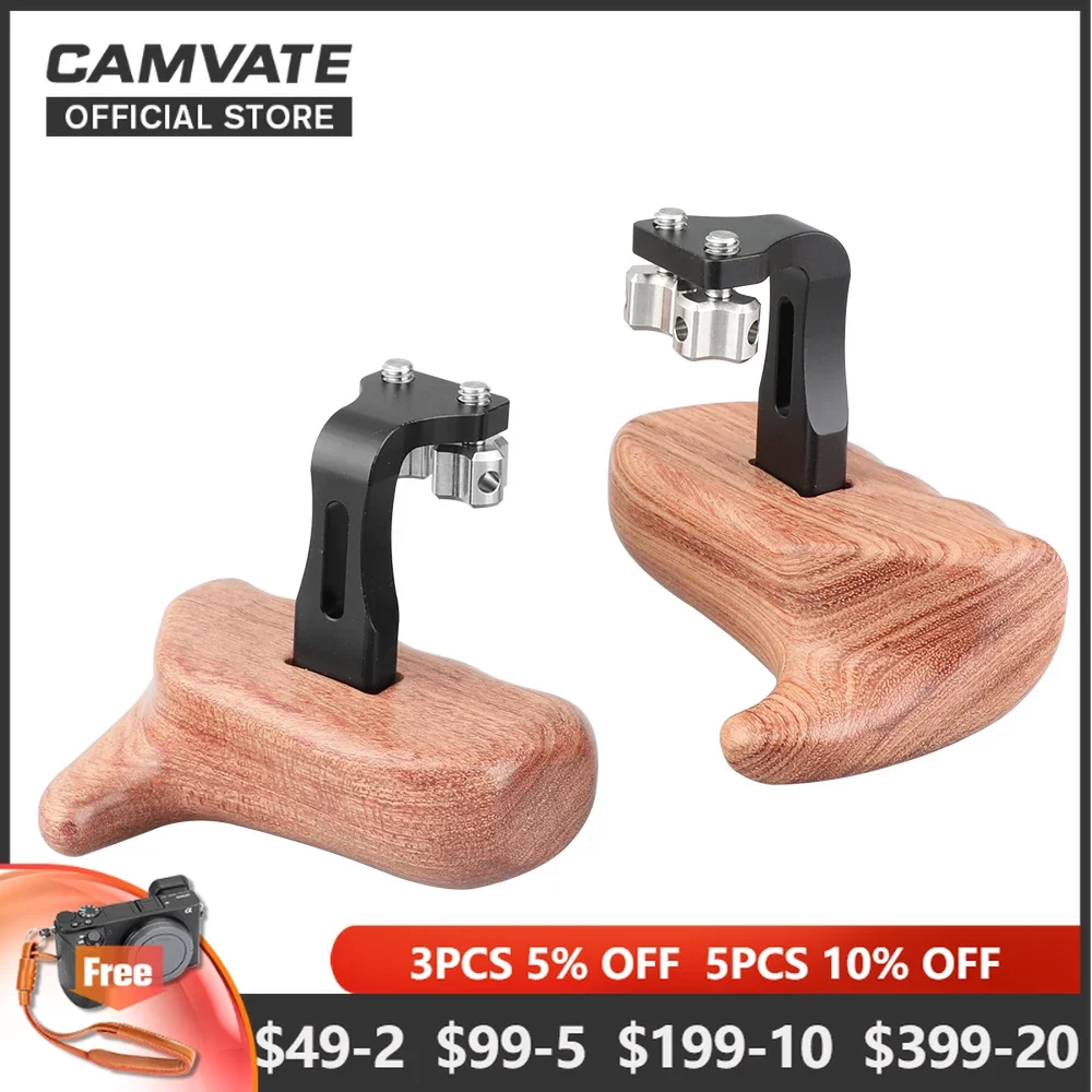 Camvate 2 Pezzi Impugnature In Legno Con Attacco A Vite Zigrinata Da 1/4 "-20 Per Dslr Camera Cage Rig/Dv Video Cage Rig /Red Camera Rig