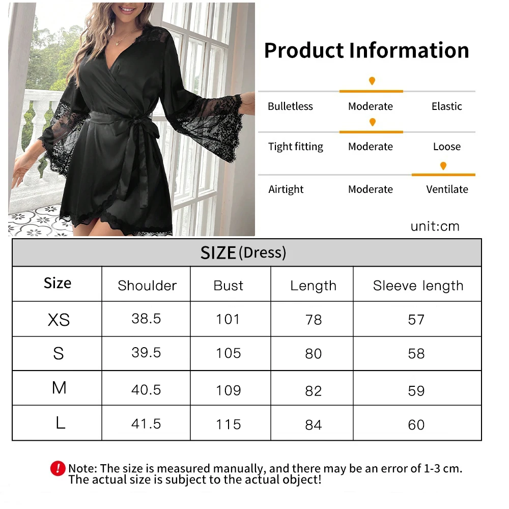Women Summer Sleepwear Satin Nightgown Long Sleeve