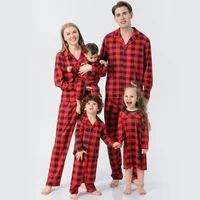 High Quality Matching Christmas Outfits for Family Plaid Print Button Pajamas Set Baby Dog Romper Long Sleeve Homewear Xmas Look 1