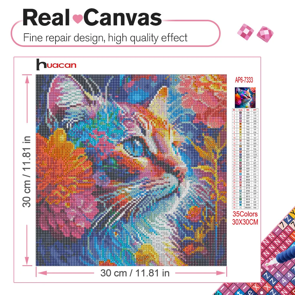 Huacan 5d Diy 다이아몬드 페인팅 고양이 색상 모란 자수 모자이크 동물 꽃 크로스 스티치 키트, 사각형 및 원형 홈 장식