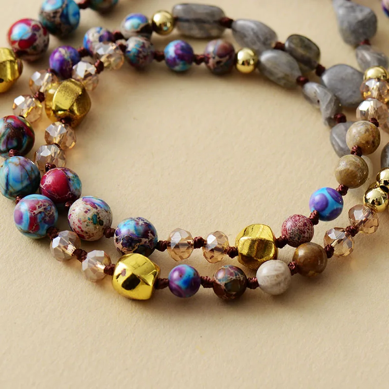 Vibrant Natural Stone Beads Reiki Teardrop Pendant Necklaces Knotted Meditation Yoga Necklace Jewelry