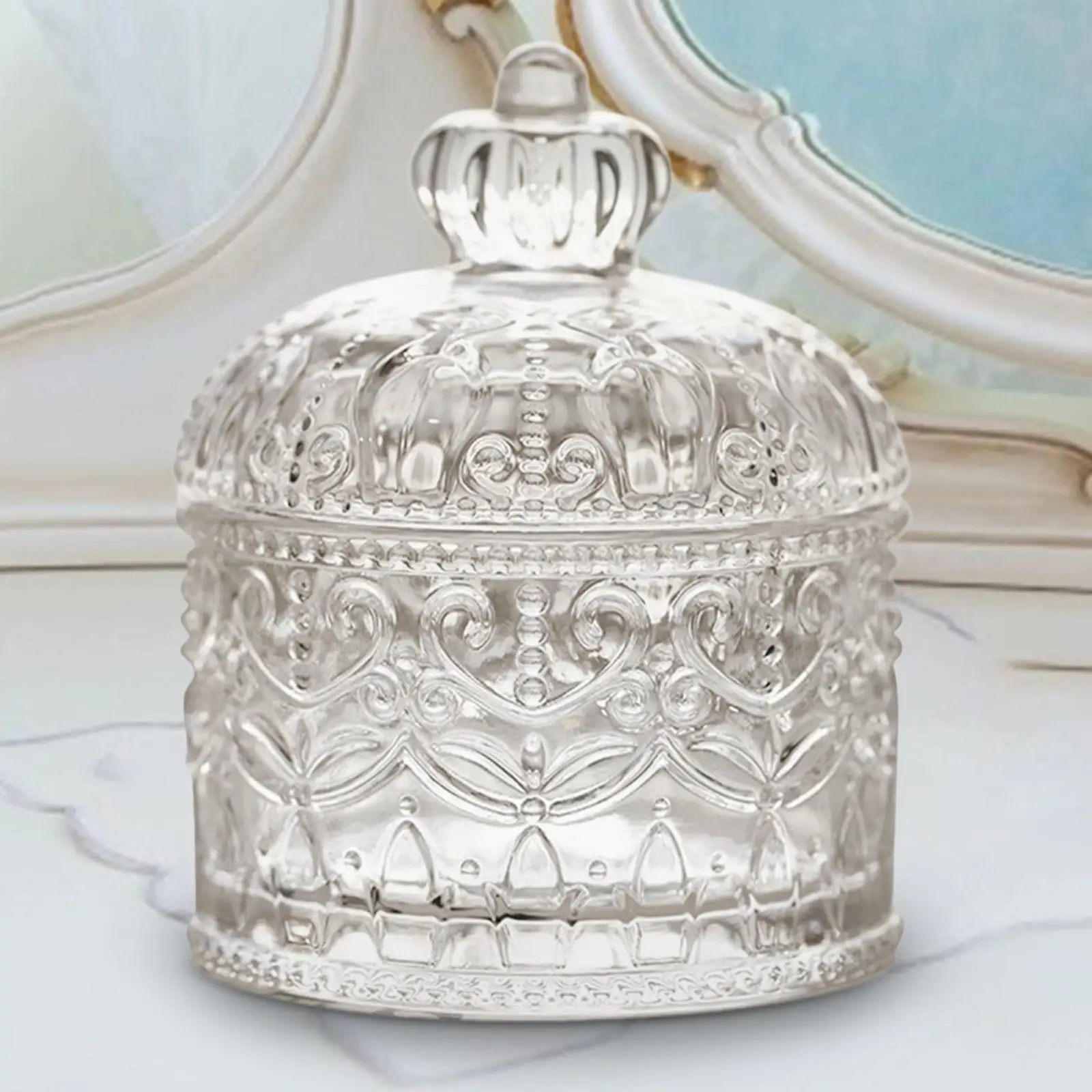Vintage Crown Glass Jar Decorative Candy Jar Jewelry Organizing Box Container for Candy Snacks Hair Accs Cosmetic Bracelets