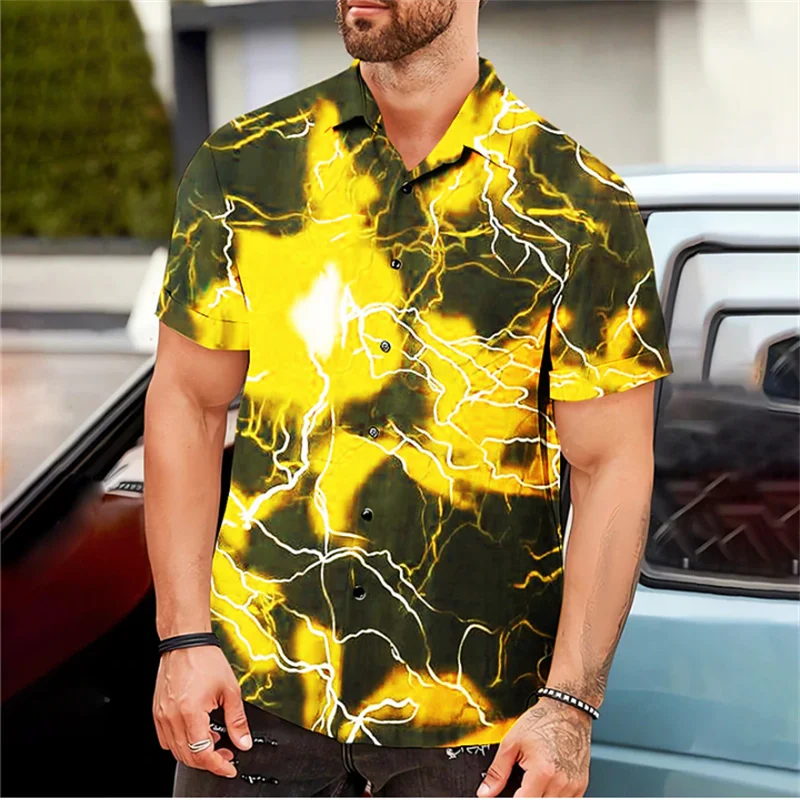 Men's Shirt Summer Hawaiian Shirt Lightning Print Blue Outdoor Street Short Sleeve Clothing Fashionable Street Designer 6 Colors