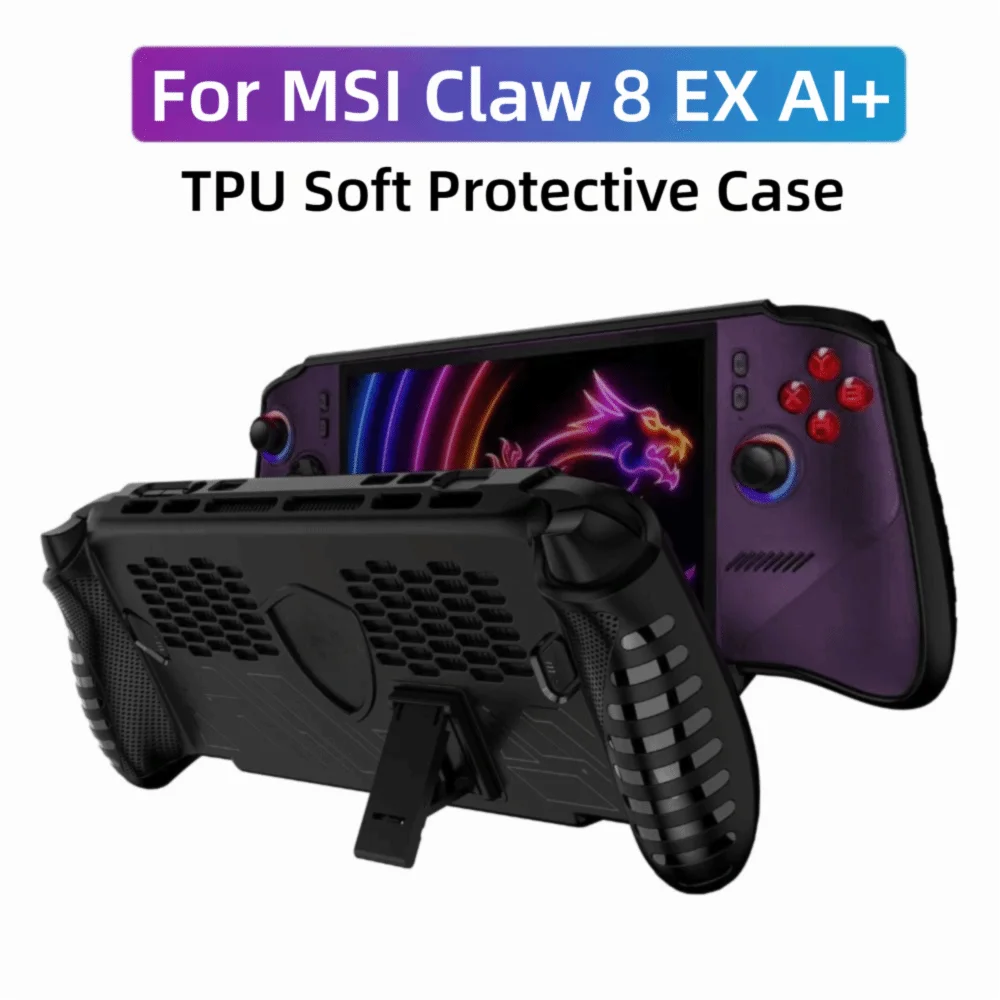 Custodia per console da gioco portatile in TPU con cavalletto, cover protettiva antiurto, guscio ergonomico antiscivolo per MSI Claw 8 EX AI+