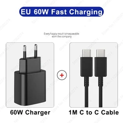 High - Speed 60W USB - C Charger with Travel Adapter and Fast Charging Cable - EU Plug 1M Cable