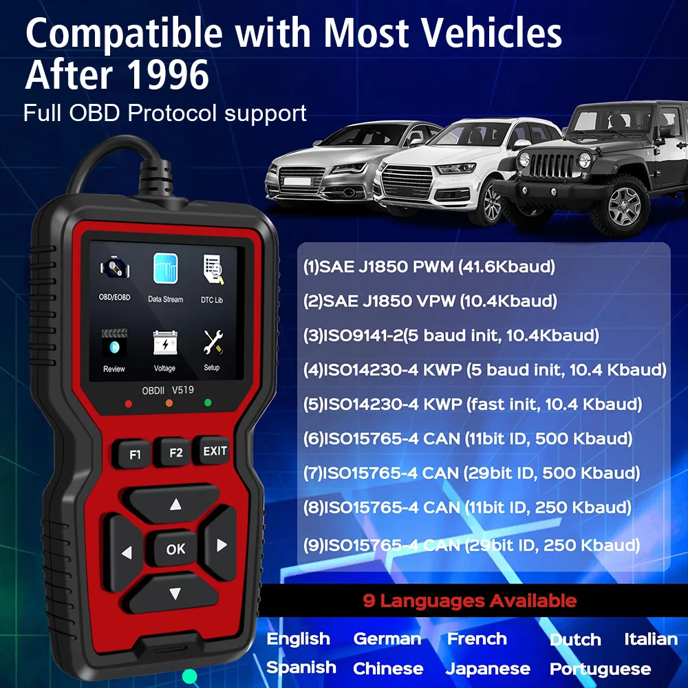 OBD2 Scanner Engine Fault Reading Data Battery Voltage Detection Automotive Fault Diagnosis Instrument V519 Elm327 4