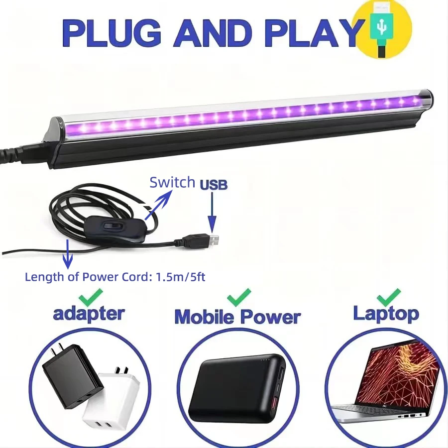 LED Black Light 5W 395nm 400nm T5 UV Blacklight Bar for Fluorescent Tapestry Poster Body Paint Glow Halloween Decor Xmas Party