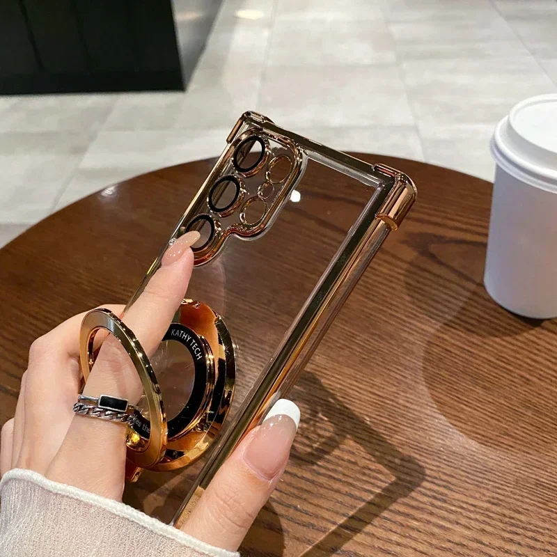 Transparente magnetische Standhülle für Samsung Galaxy S26 S25 S24 S23 Ultra Plus mit MagSafe und vier Ecken mit Fallschutz – Detail 3