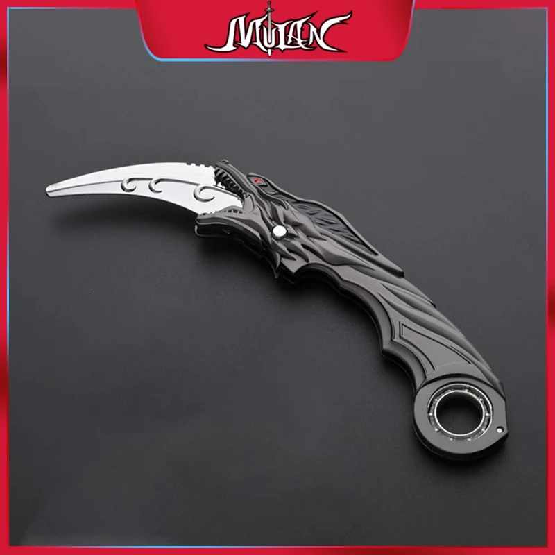 20Cm Zwarte Draak Draaibaar Klauwmes Valorant Kampioenen Karambit Veiligheid Militaire Training Mes Metalen Model Spel Wapen Speelgoed