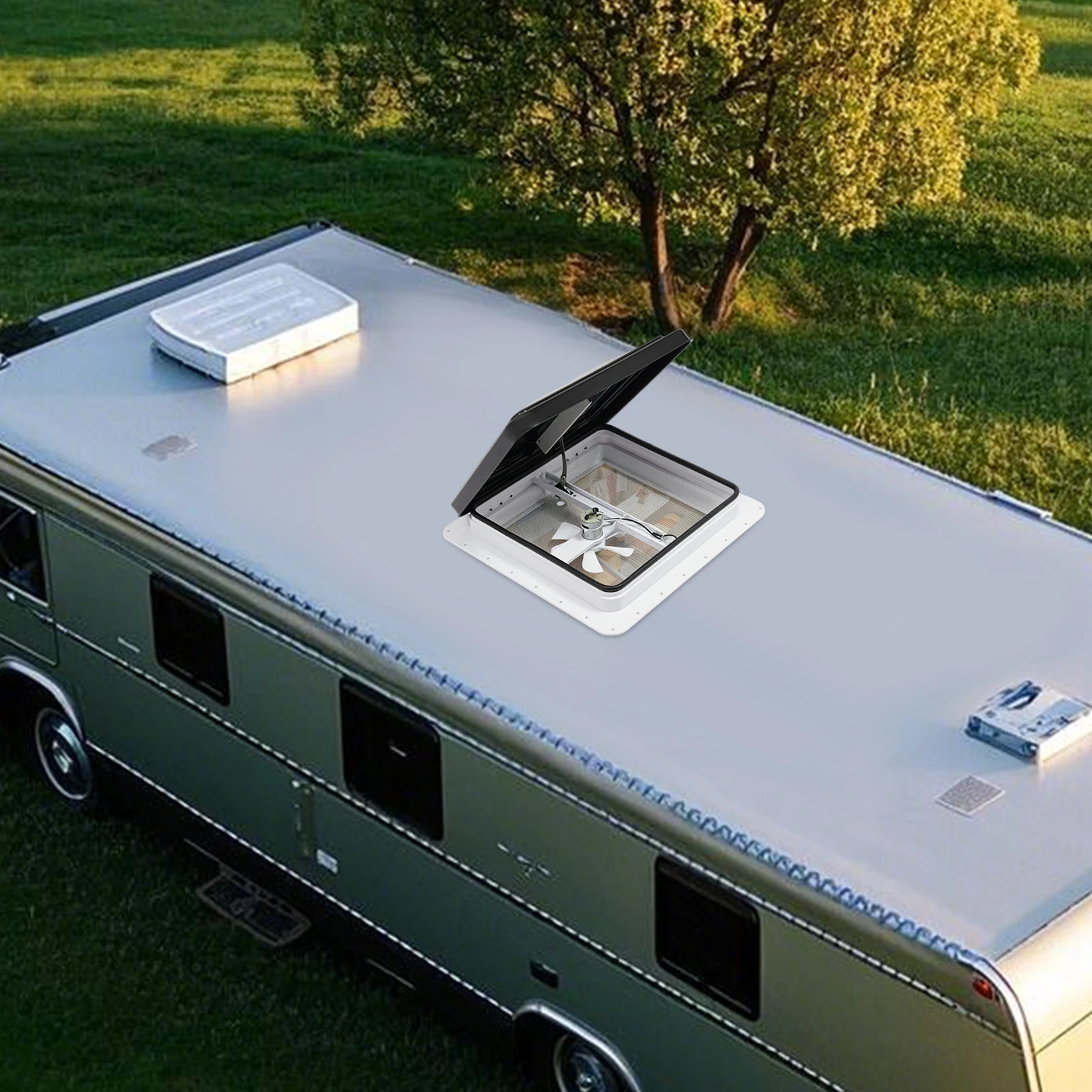 42x42cm Schiebe-Dachfenster mit Fliegengitter, quadratischer RV-Lüftungsventilator für Wohnwagen und Reisemobile – Detail 12
