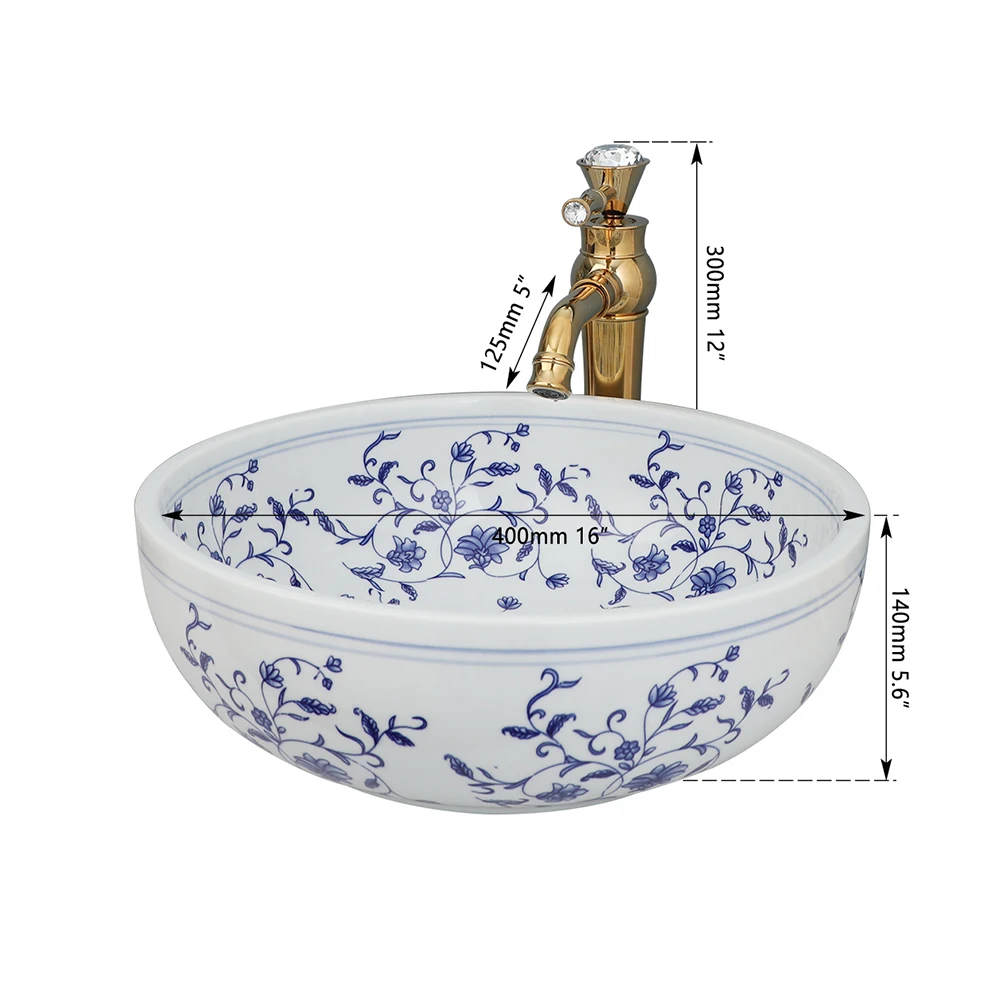 ZAPPO Bathroom Basin Sink Faucet Combo Ceramic Round Wash Basin Bathroom Washbasin Hand Painted Vessel Sink bathroom sinks bathroom sink bathroom faucet set bathroom cabinet basin