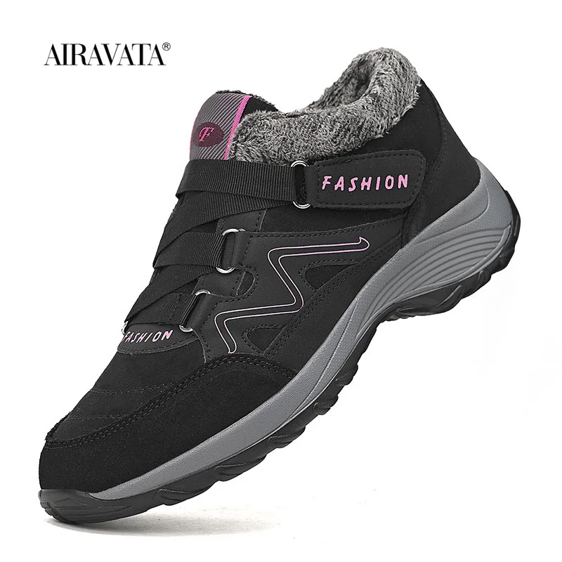 

Winter Womens Snow Boots Leather Warm Thick Plush Waterproof Female Wedge Suede Boots Non-slip Lady Shoes