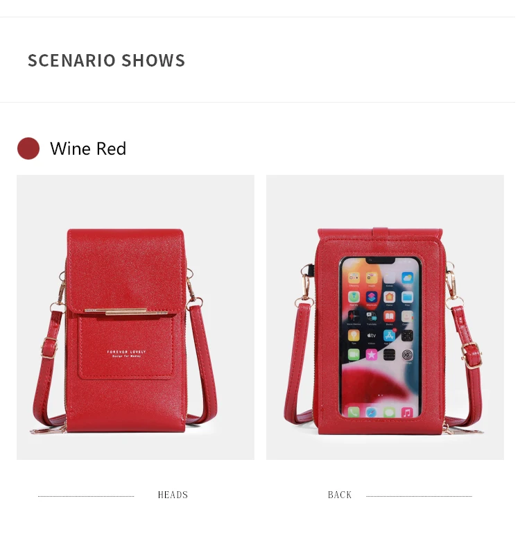 Touchscreen-Handy tasche, Mini-Klappe-Umhängetasche, Mode-Kunstleder-Geldbörse, vertikale Geldbörse mit Kartens ch litzen – Detail 13