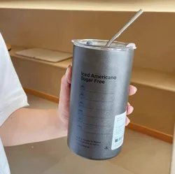Stainless Steel Double - Layer Vacuum Insulated Tumbler with Lid and Straw - 600ml (Grey)