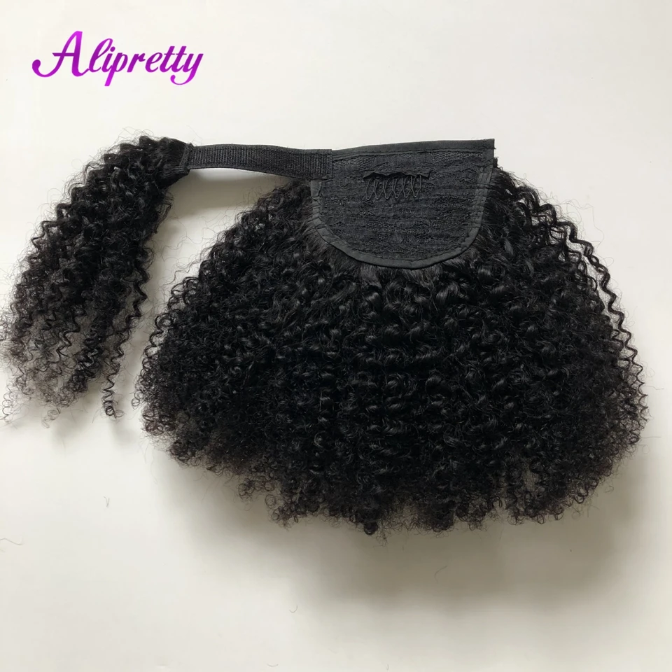 Afro Kinky Curly Ponytail Human Hair Extensions Clip In For Women Wrap Around Pony Tail Curly Human Hair Ponytail Hairpieces